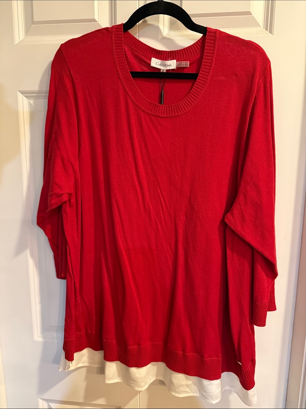 Calvin Klein Red Sweater with White Layered Hem